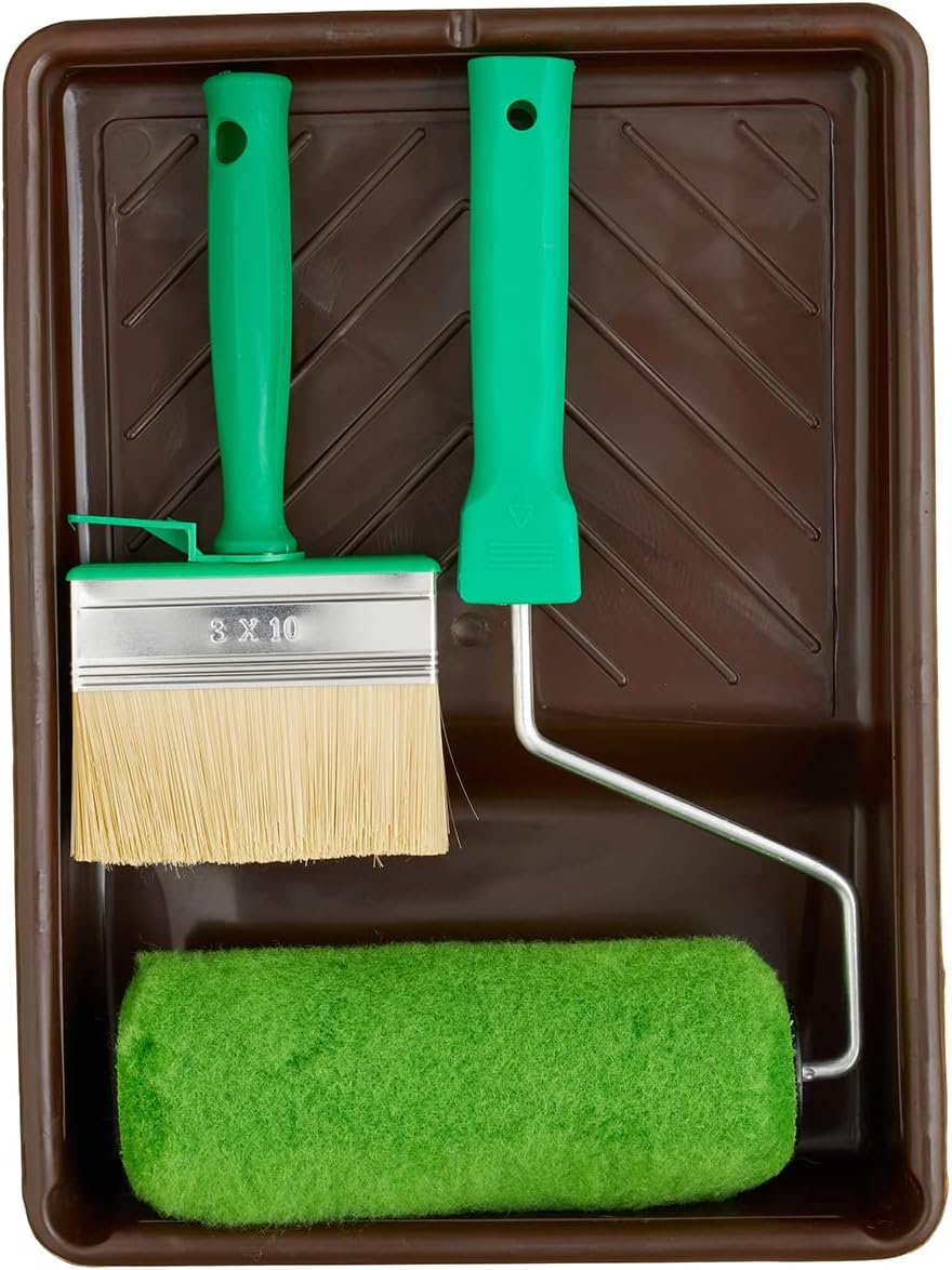 Fit For The Job 4 piece 7&quot; Shed &amp; Fence Roller Set &amp; 4&quot; Block Brush for DIY Painting of Woodstains on Exterior Woodwork