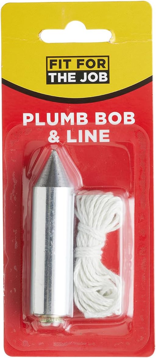 Fit For The Job 2 inch (50mm) Heavy Duty Steel Plumb Bob and Line, 2.5m (8ft), Plumb Line for Wallpaper Hanging