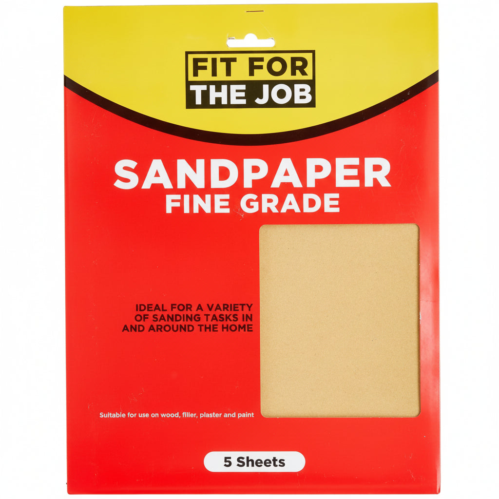 Fit For The Job 5 Large A4 Size Sheets Fine Grade Sandpaper for Sanding Wood
