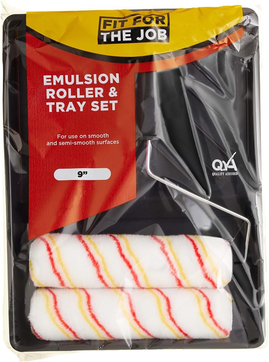 Fit For The Job 4 Piece 9 inch Twin Paint Roller Set for DIY Painting with Emulsion Paints on Walls &amp; Ceilings