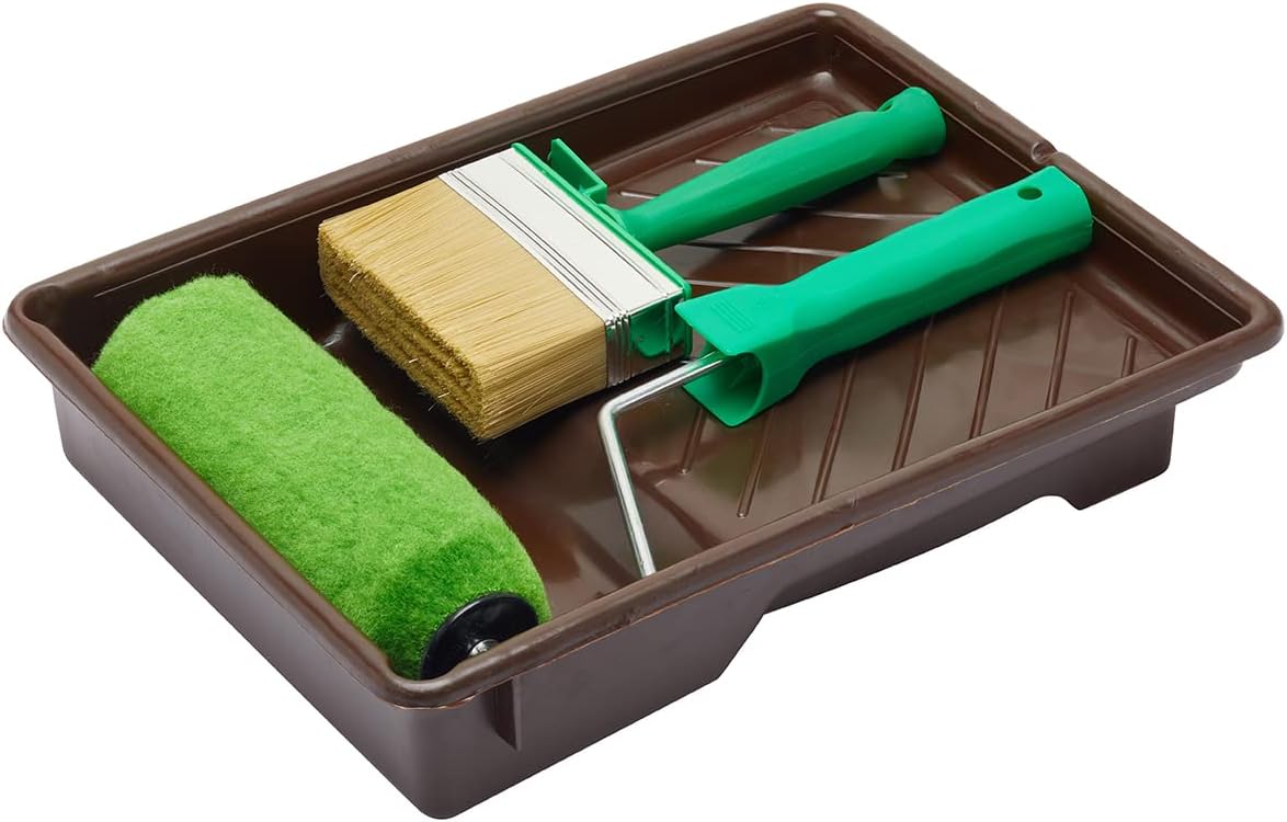 Fit For The Job 4 piece 7&quot; Shed &amp; Fence Roller Set &amp; 4&quot; Block Brush for DIY Painting of Woodstains on Exterior Woodwork