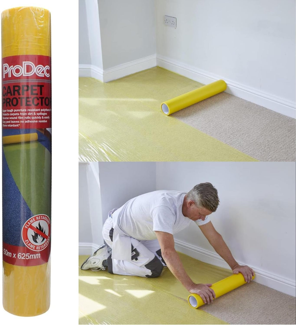 ProDec 50m Carpet Protector Roll - Strong Self Adhesive Plastic Carpet Protector
