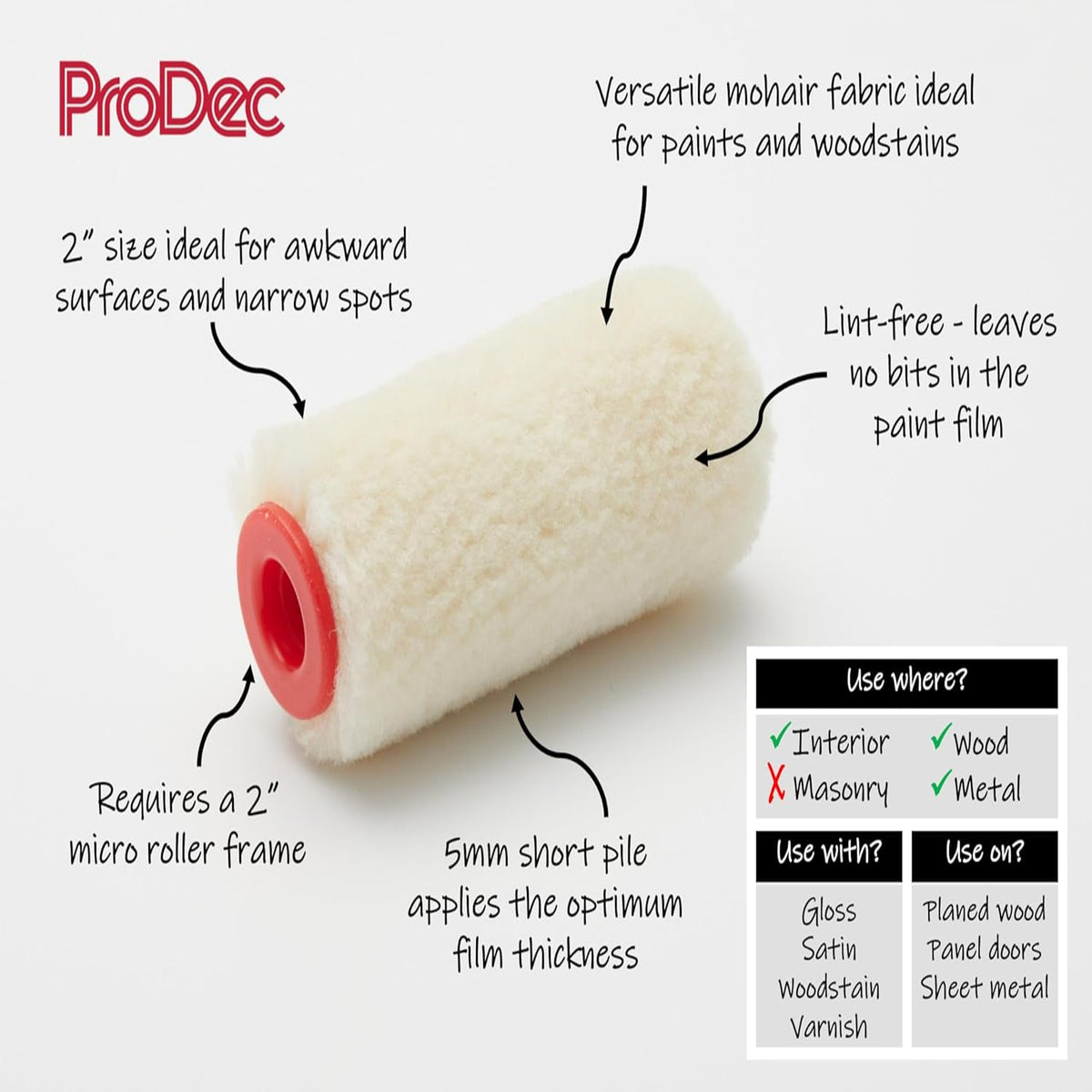 ProDec 10 Pack 2 inch Gloss Pile Mohair Micro Paint Rollers for a Smooth Finish with Gloss and Satin Paints