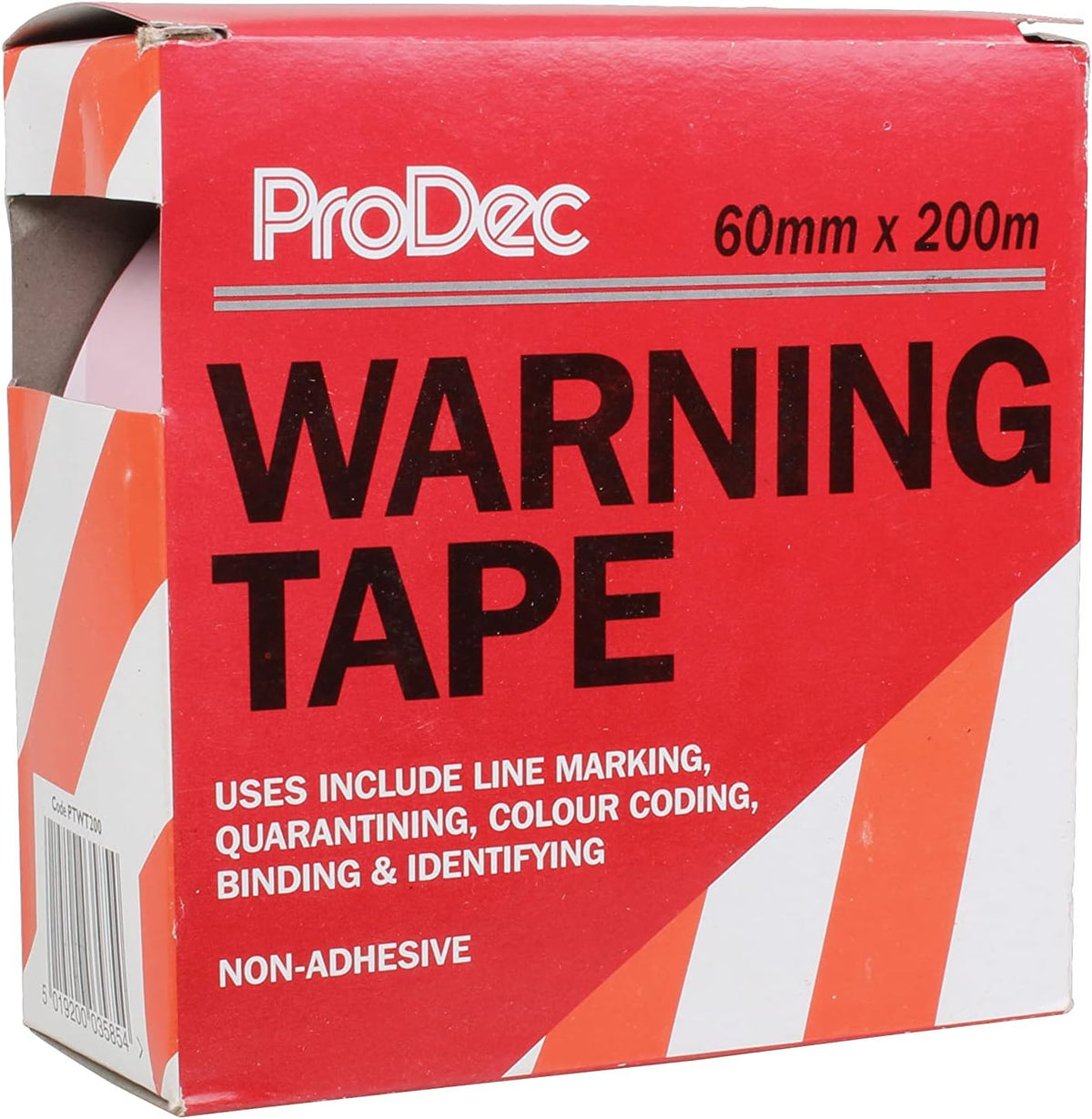 ProDec 60mm x 200m (2.5" x 650 ft) Non-Adhesive Red and White Chevron Hazard Warning Barrier Tape