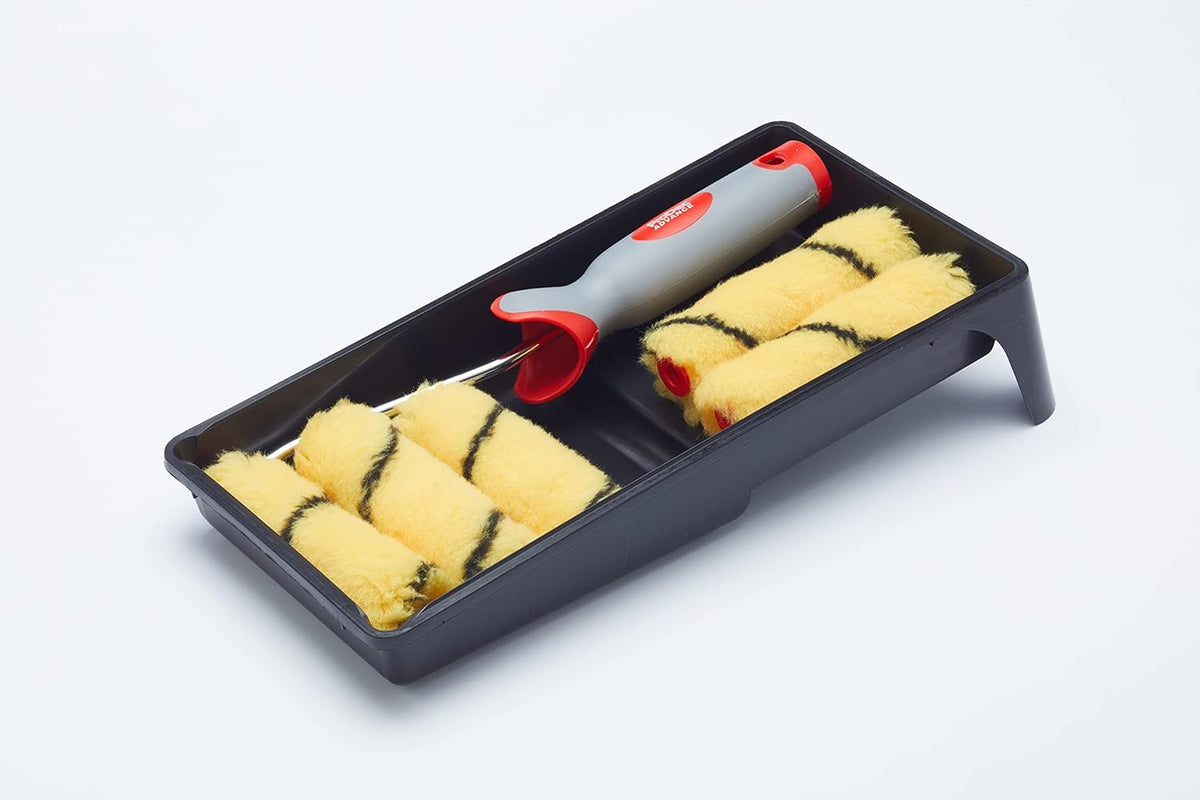 ProDec 7 Piece Woven 4 inch Mini Paint Rollers, Soft Grip Frame and Tray Set