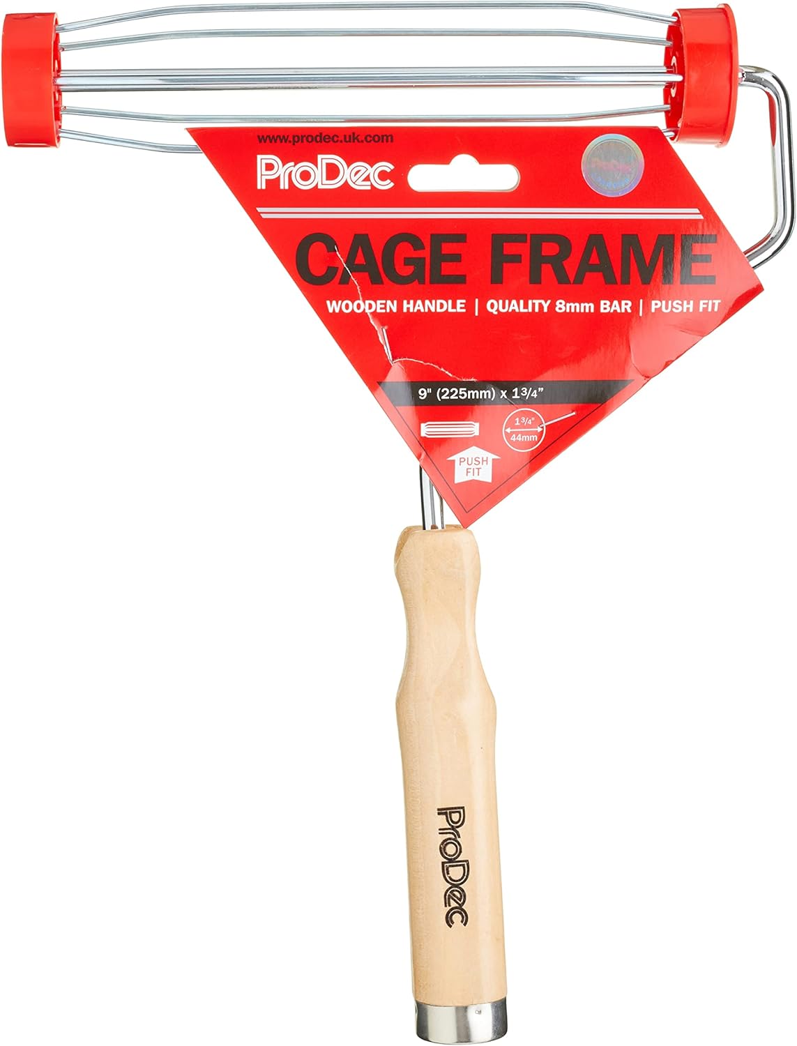 ProDec 9 inch x 1.75" Wooden Handle Trade Professional Paint Roller Frame with Anti-Slip 5 wire Cage and Push Fit