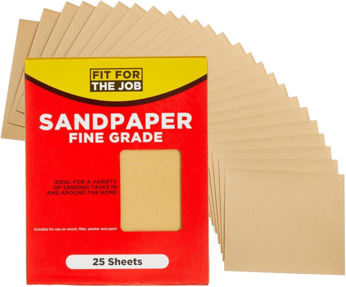Fit For The Job 25 Large A4 Size Sheets Fine Grade Sandpaper for Sanding Wood