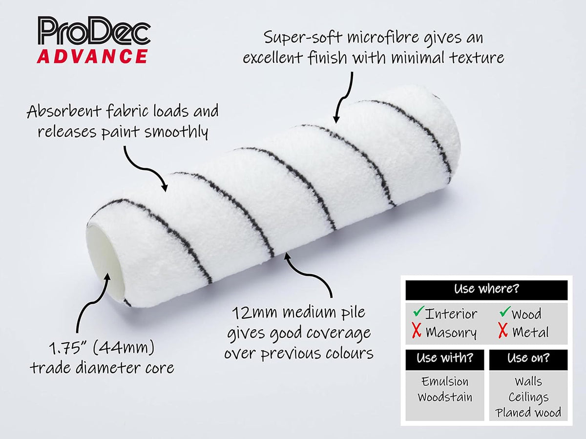 ProDec Advance 9 inch x 1.75" Medium Pile Microfibre Trade Professional Woven Paint Roller