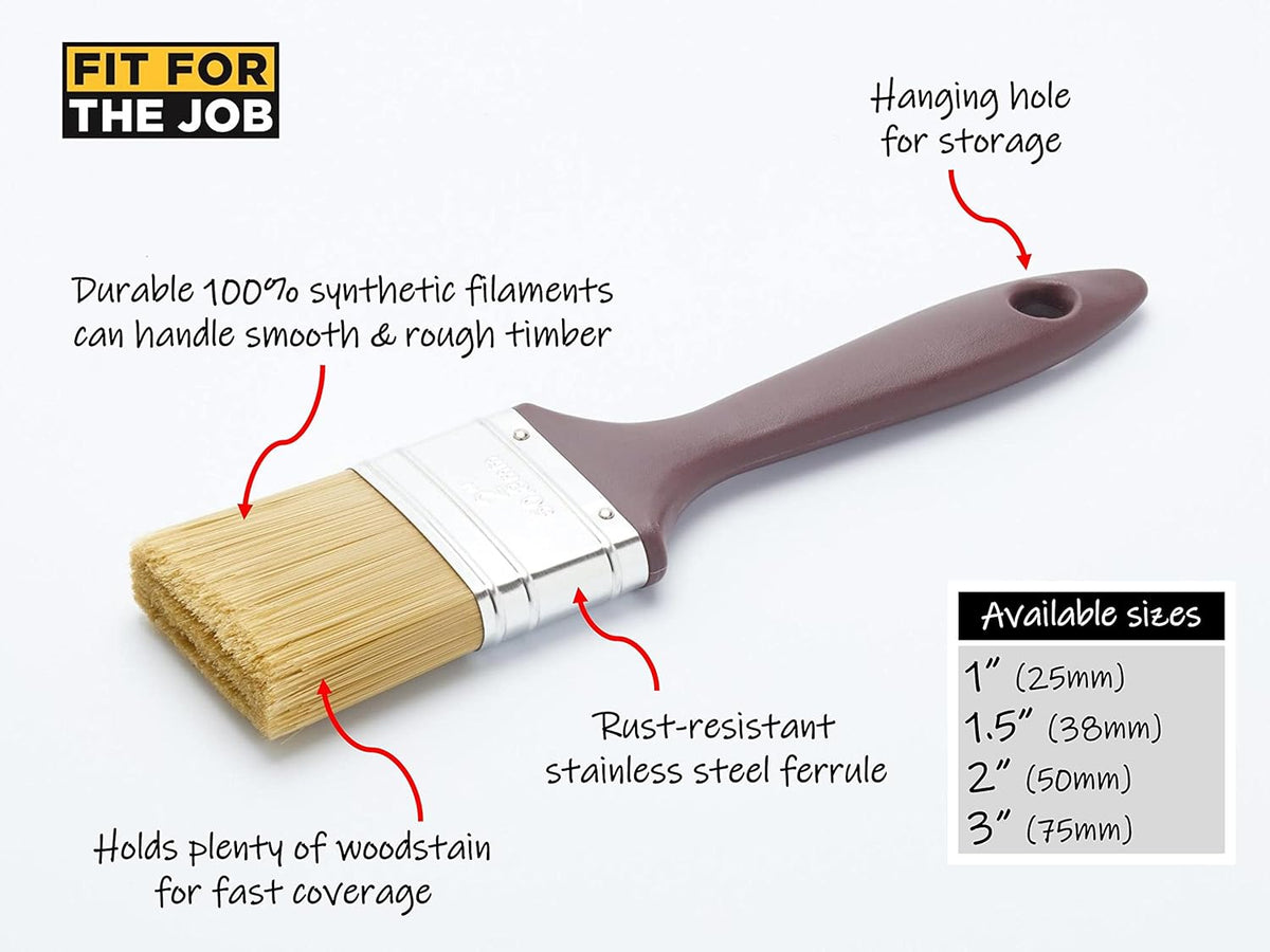 Fit For The Job 3 inch Woodcare Brush for Applying Woodstains, Varnish, Preservatives & Treatments on All Types of Wood