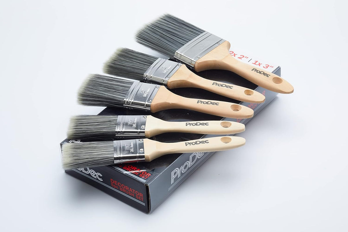 ProDec 5 piece Decorator Synthetic Paint Brush Set for Painting with Emulsion, Gloss and Satin