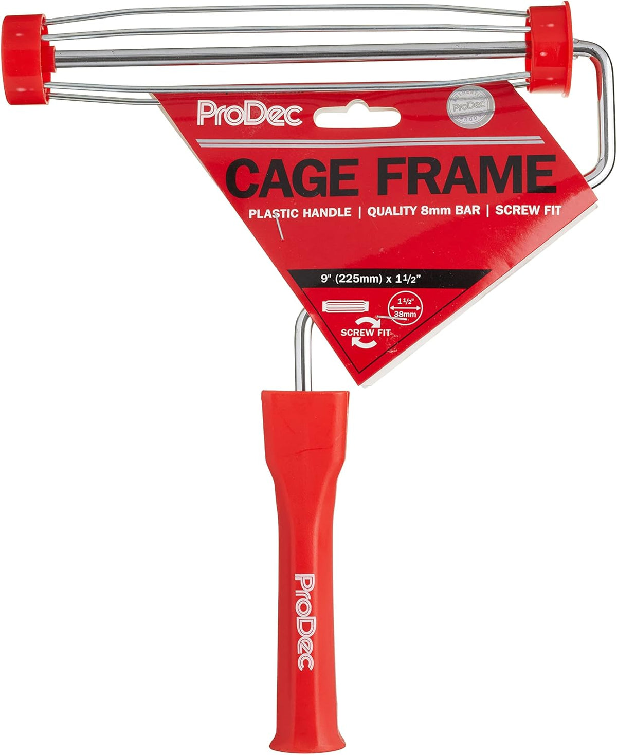 ProDec 9 inch x 1.5" Plastic Handle Trade Professional Paint Roller Frame with Anti-Slip 5 Wire Cage and Screw Fit
