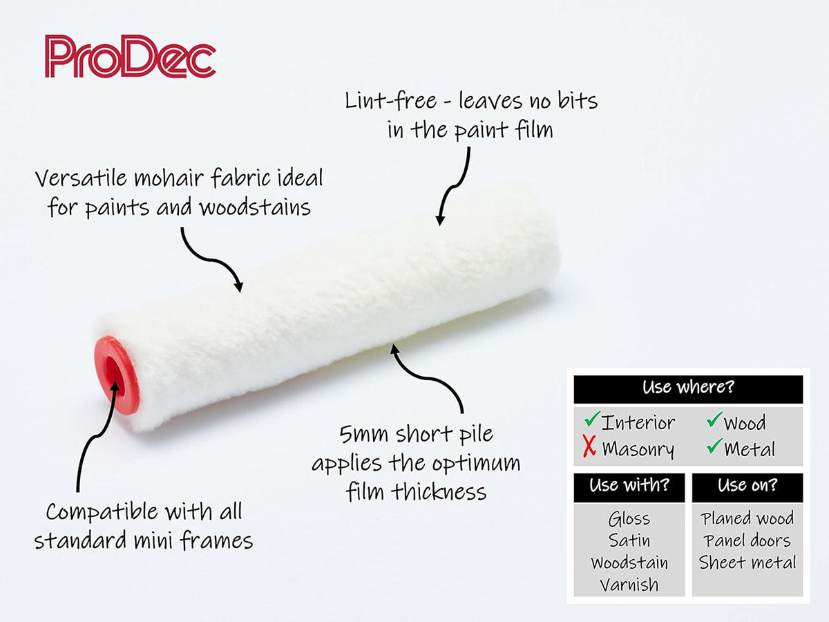 ProDec 2 Pack 4 inch Gloss Pile Mohair Mini Paint Rollers for a Smooth Finish with Gloss and Satin Paints