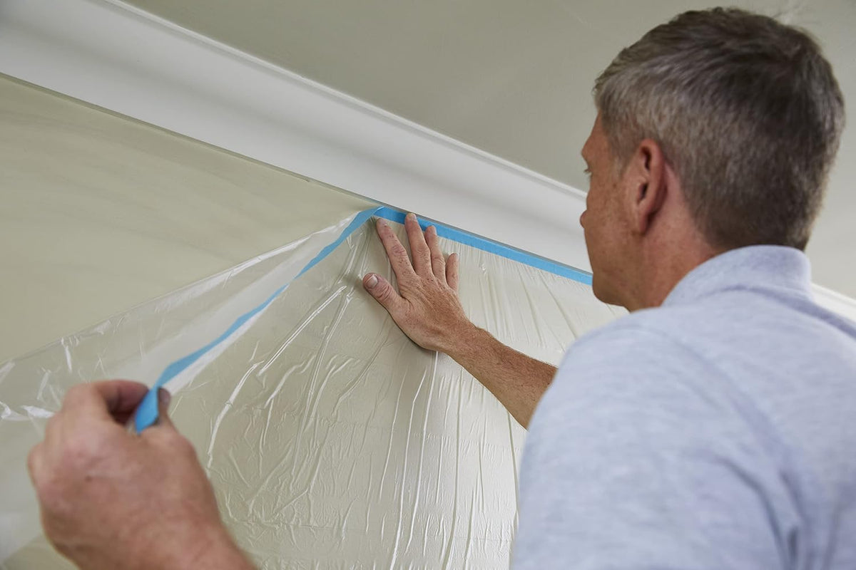 ProDec 55cm x 25m Pre-Masked Polythene Dust Sheet Roll, Dustproof and Waterproof Ideal for Covering