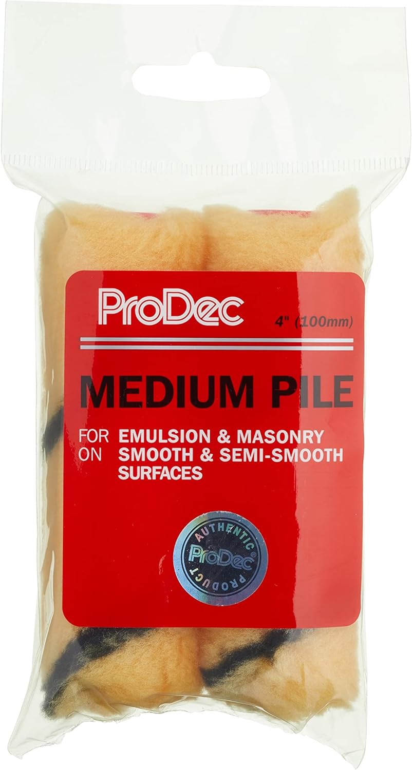 ProDec 2 Pack 4 inch Medium Pile Mini Rollers for a Smooth Finish Painting with Trade & DIY Emulsion Paints