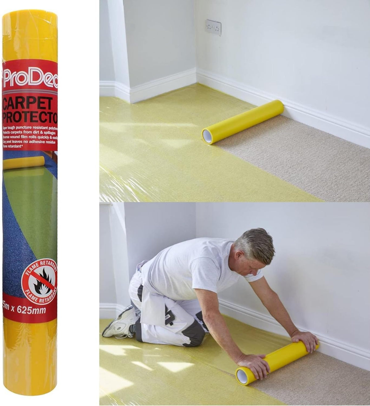 ProDec 25m Carpet Protector Roll - Strong Self Adhesive Plastic Carpet Protector