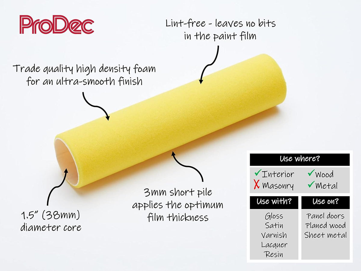 ProDec 9 inch x 1.5" Foam Paint Roller for an Ultra Smooth Finish and Fast Coverage Painting with Gloss and Satin Paints
