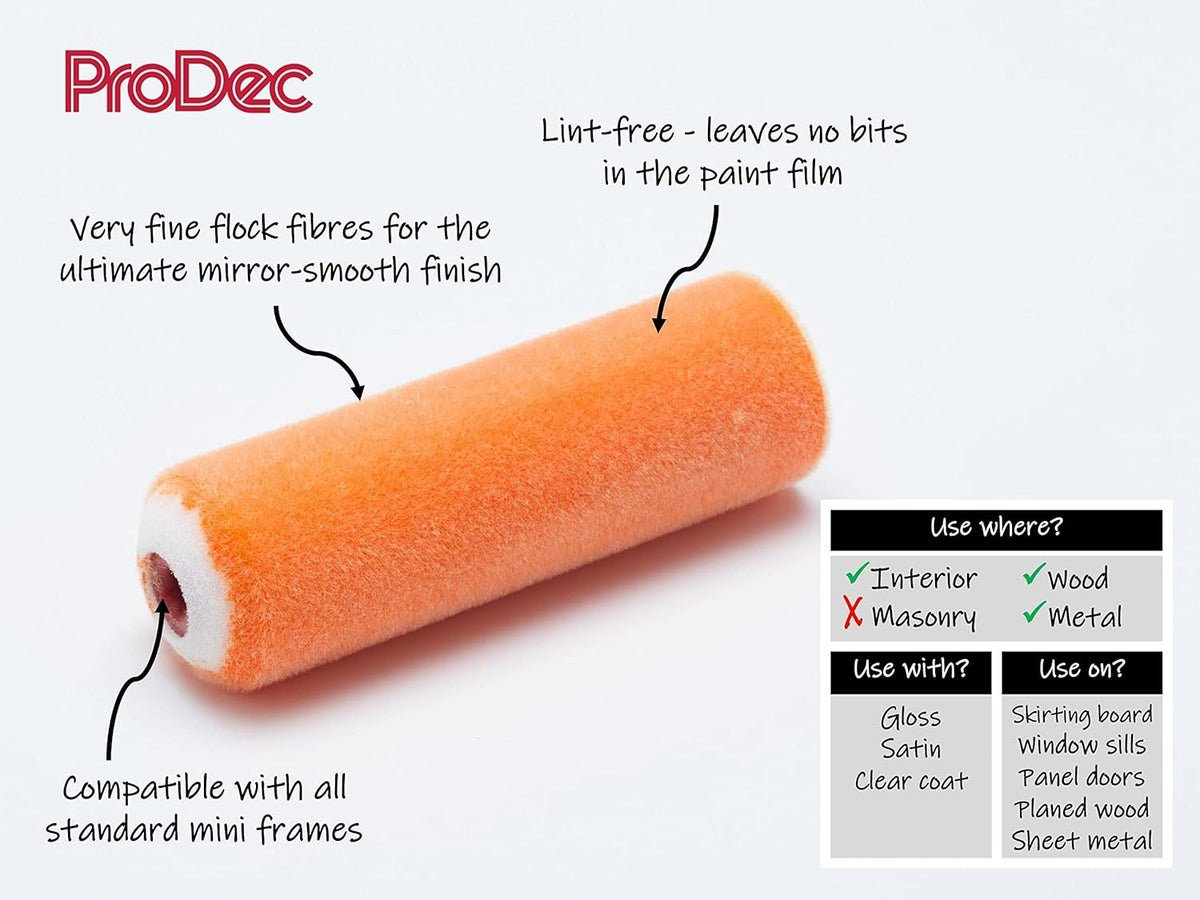 ProDec Advance 2 Pack 4 inch Flock Mini Paint Rollers for an Ultra-Smooth Finish with Gloss
