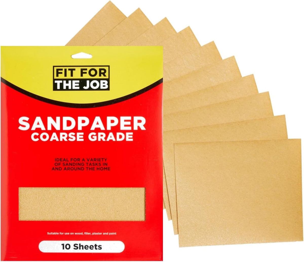 Fit For The Job 10 Large A4 Size Sheets Coarse Grade Sandpaper for Sanding Wood