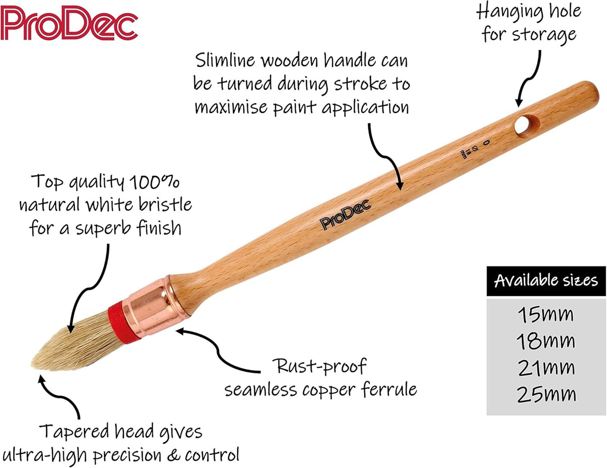 ProDec 4 piece Trade Professional Pointed Pure Bristle Sash Brush Set Ideal for Precise Painting