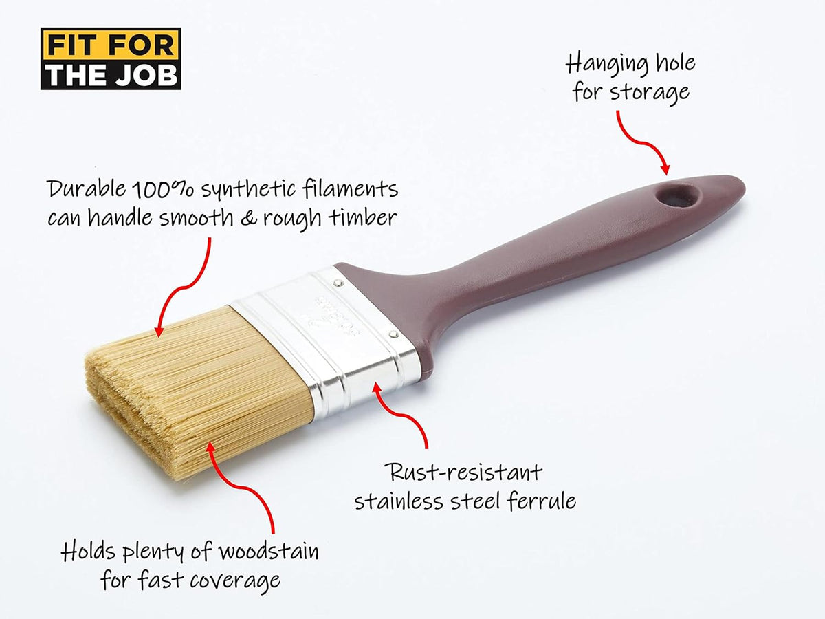Fit For The Job 4 piece Woodcare Brush for Applying Woodstains, Varnish, Preservatives on All Types of Wood