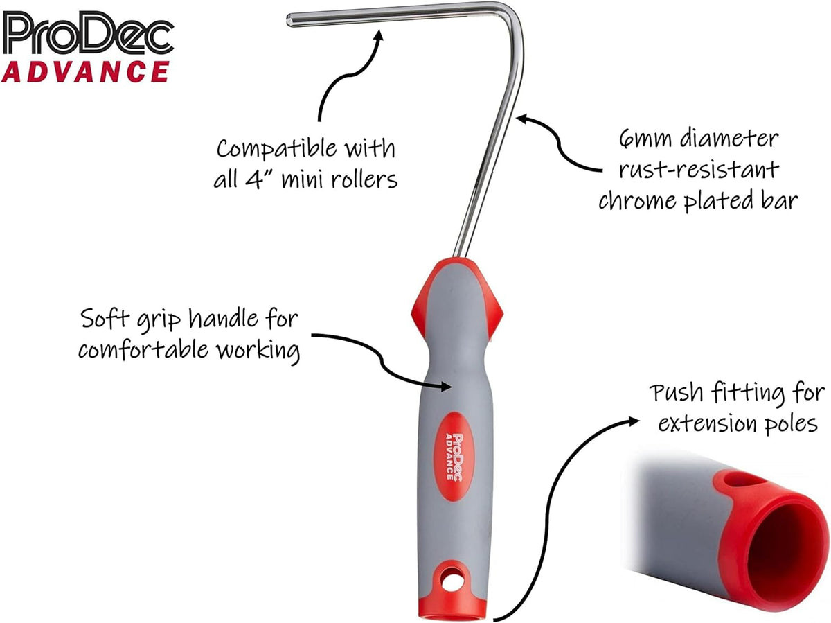 ProDec Advance Soft Grip 4 inch Mini Paint Roller Frame Compatible with All Mini Paint Rollers - 10 inch Long