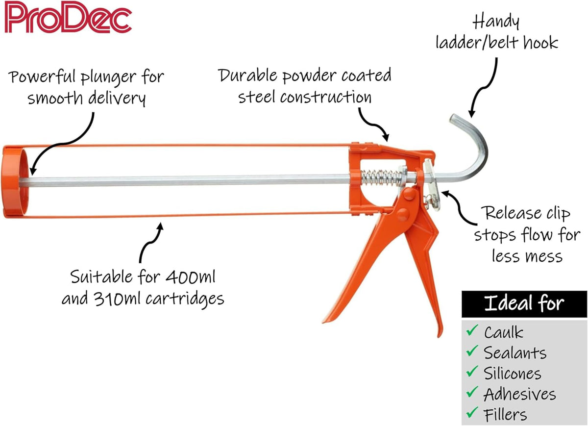 ProDec Contractor 400ml Skeleton Caulking Gun for Applying 400ml and 310ml Cartridge Caulks, Sealants