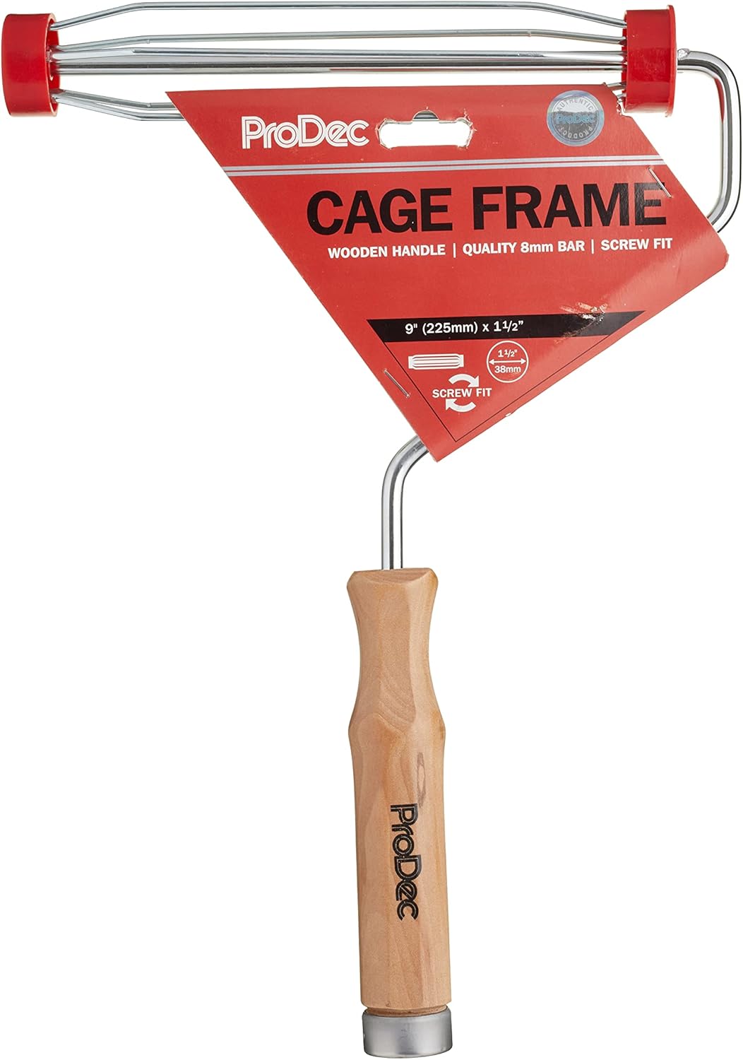 ProDec 9 inch x 1.5" Wooden Handle Trade Professional Paint Roller Frame with Anti-Slip 5 Wire Cage and Screw Fit