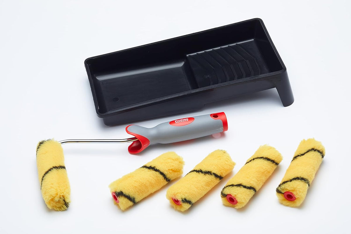 ProDec 7 Piece Woven 4 inch Mini Paint Rollers, Soft Grip Frame and Tray Set
