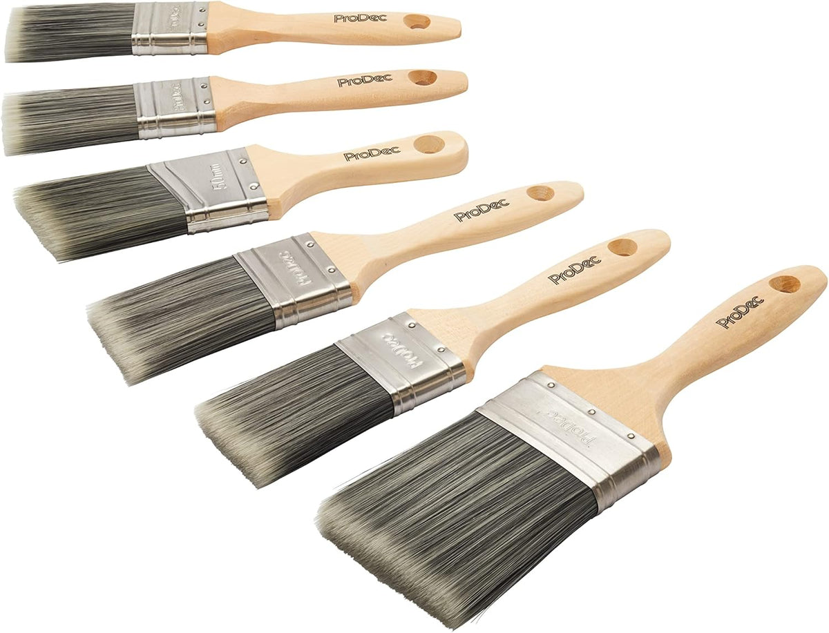 ProDec Trojan 6 piece Synthetic Paint Brush Set for a Smooth Finish Painting with Emulsion, Gloss and Satin Paints