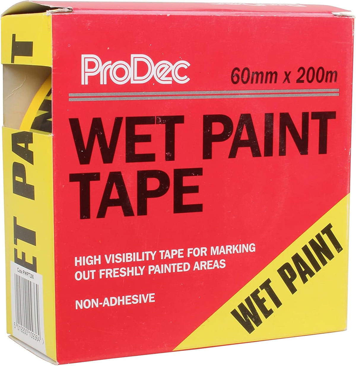 ProDec 60mm x 200m (2.5" x 650 ft) Wet Paint Warning Barrier Tape, Non-Adhesive Yellow and Black Tape