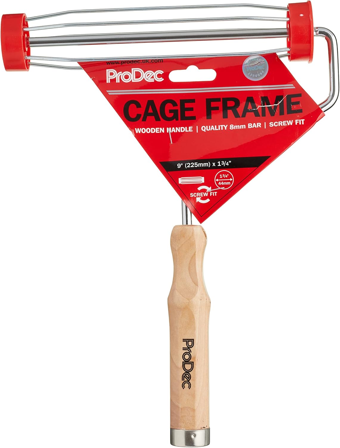 ProDec 9 inch x 1.75" Wooden Handle Trade Professional Paint Roller Frame with Anti-Slip 5 Wire Cage and Screw Fit
