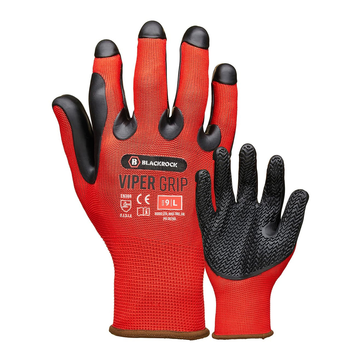 Blackrock Viper Ultra High Grip Safety Work Gloves, Heavy Duty Moulded Textured Black Rubber Palm