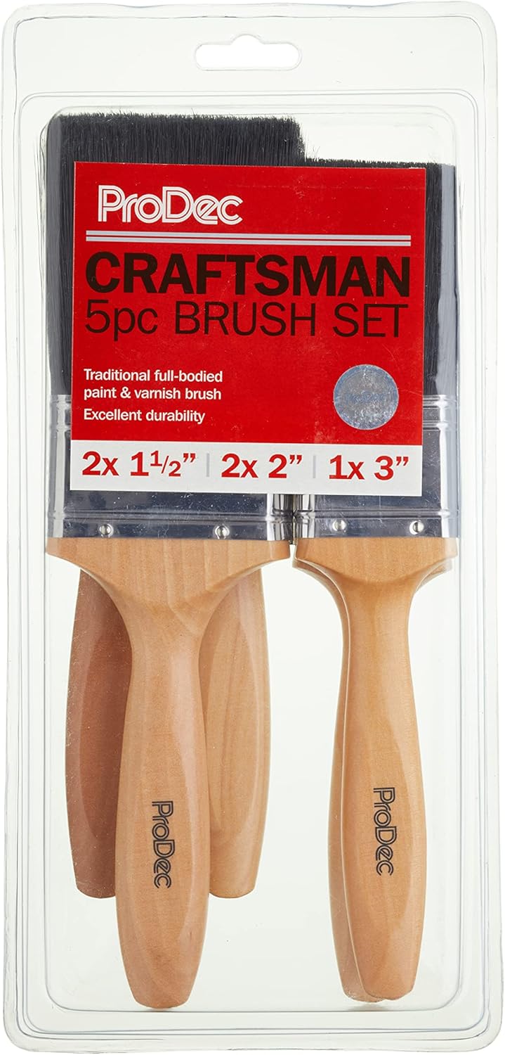 ProDec 5 piece Craftsman Trade Professional Mixed Bristle Paint Brush Set for Painting with Emulsion, Gloss