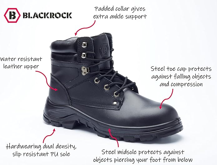 Blackrock Ultimate S3 Water Resistant Safety Boots with Anti Static Protection, Black Leather Safety Hiker