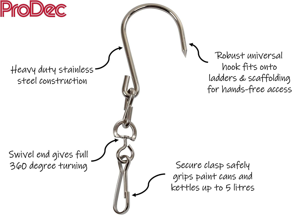 ProDec Swivel Pot Hook for Securely Hanging Paint Cans and Other Containers for Hands Free