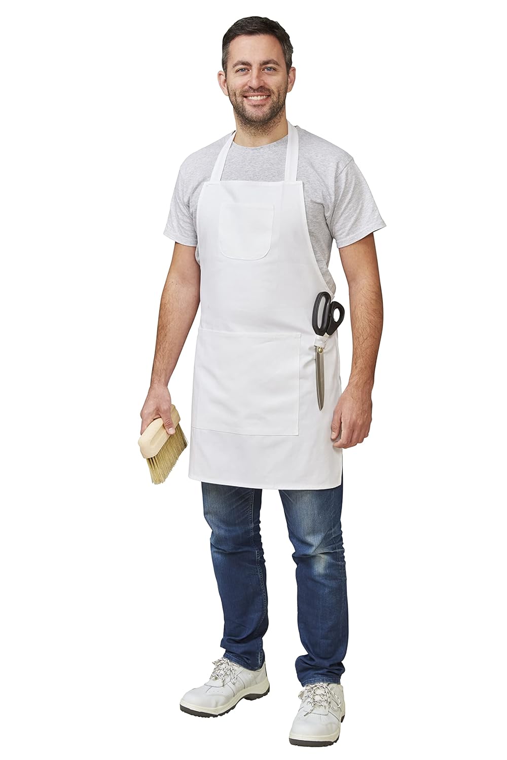 Fit For The Job Soft Cotton White Painters &amp; Decorators, Artist, Craft Apron with Large Storage Pocket