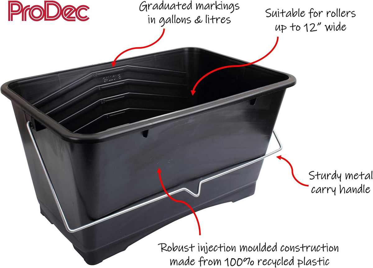 ProDec 15 Litre (3 gallon) Large Plastic Paint Scuttle Bucket 100% Recycled Plastic With Metal Carry Handle