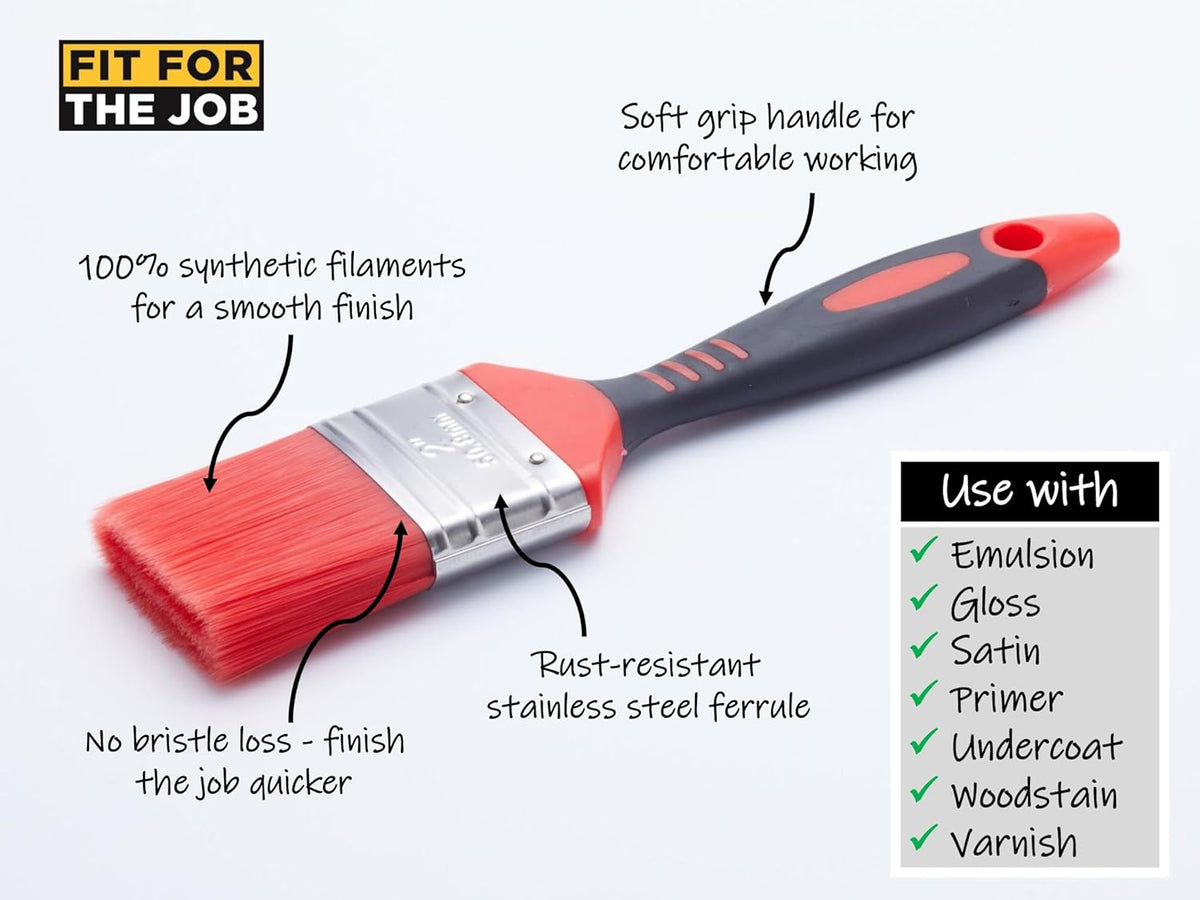 Fit For The Job 5 pc Loss Free Soft Grip Paint Brush Set for a Smooth Finish with No Bristle Loss