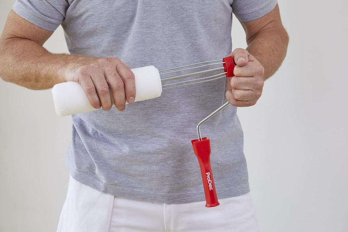 ProDec 9 inch x 1.5" Plastic Handle Trade Professional Paint Roller Frame with Anti-Slip 5 Wire Cage and Screw Fit