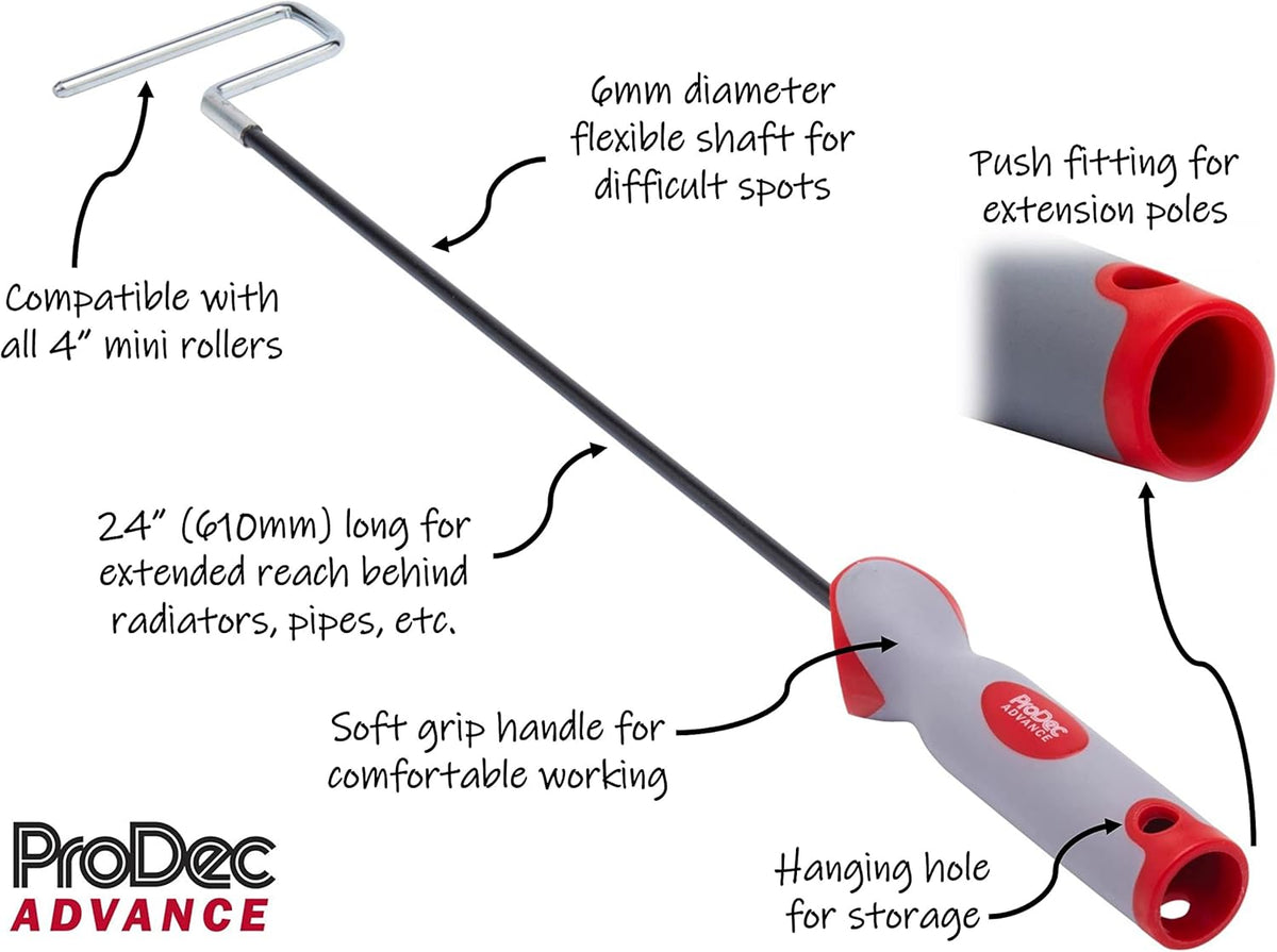 ProDec Advance 24 inch Long Soft Grip Flexible Mini Paint Roller Frame Gives Extended Reach