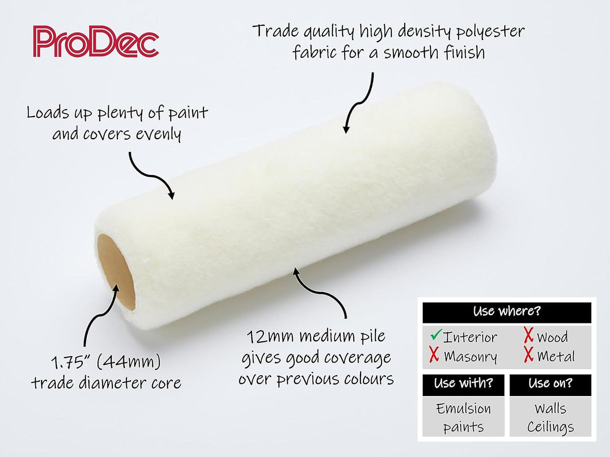 ProDec Contractor 9 inch x 1.75" Medium Pile Trade Quality High Density Polyester Paint Roller for A Smooth Finish Painting