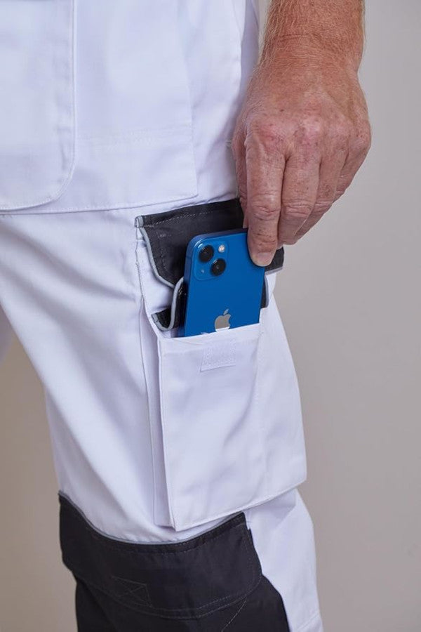 ProDec Advance Stain-Resistant, Hardwearing, Multi-Pocket Adult Decorator&#39;s Bib and Brace Overalls - White