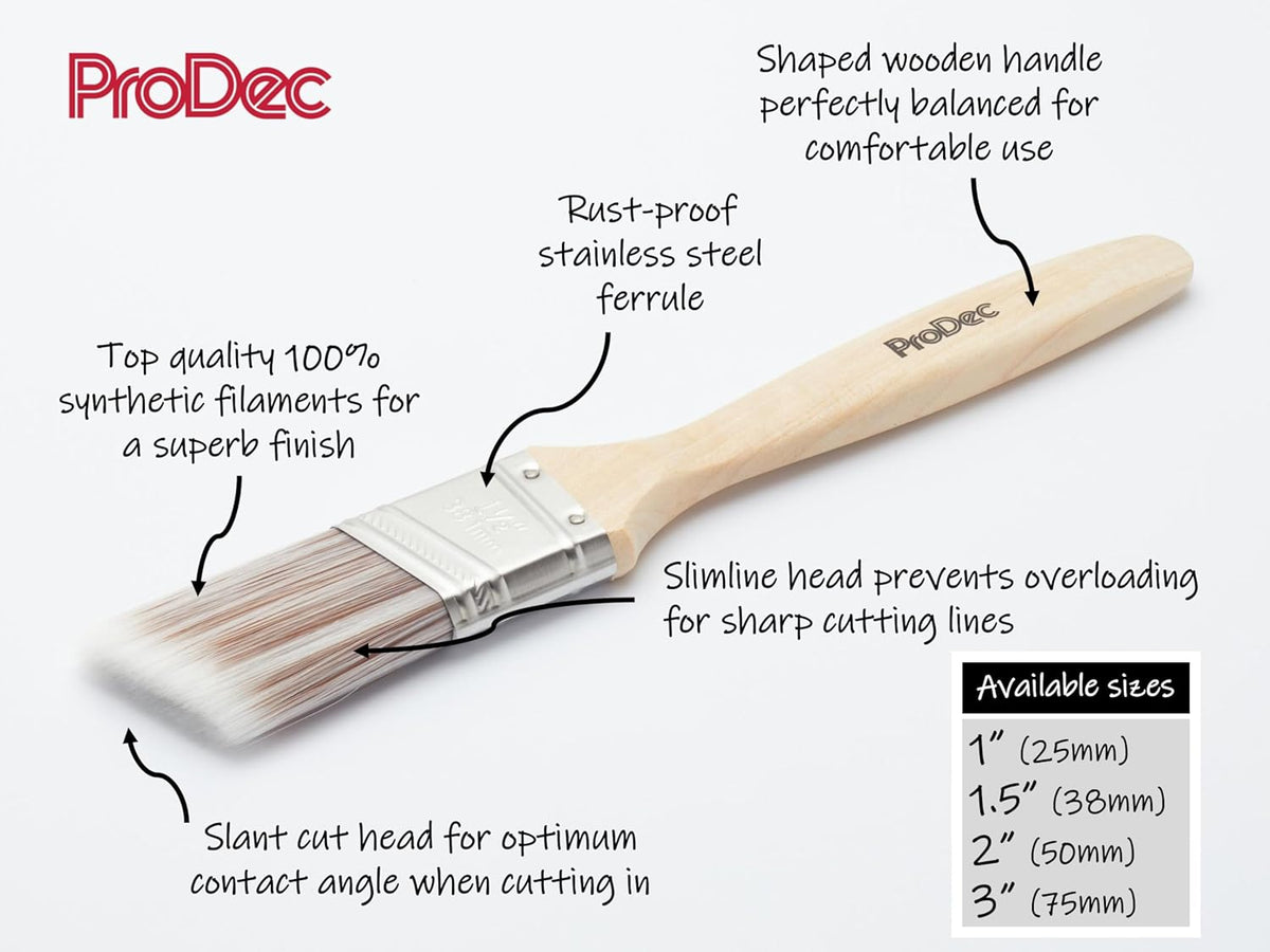 ProDec Premier Trade Professional Synthetic Long Handle Cutting In Paint Brush for Sharp Edge Lines