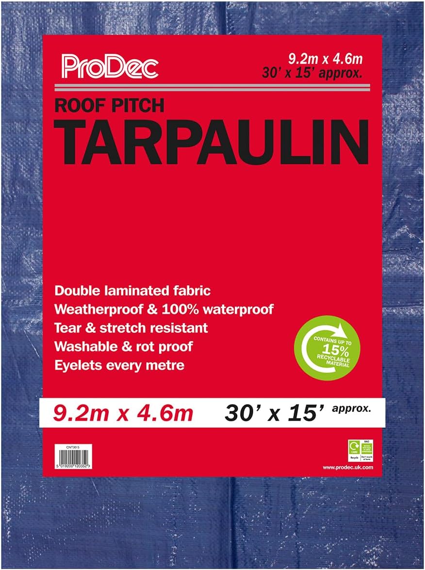 ProDec 30&#39; x 15&#39; Roof Tarpaulin Waterproof Heavy Duty Waterproof Sheet, Double Laminated with Eyelets, Outdoor Furniture Cover