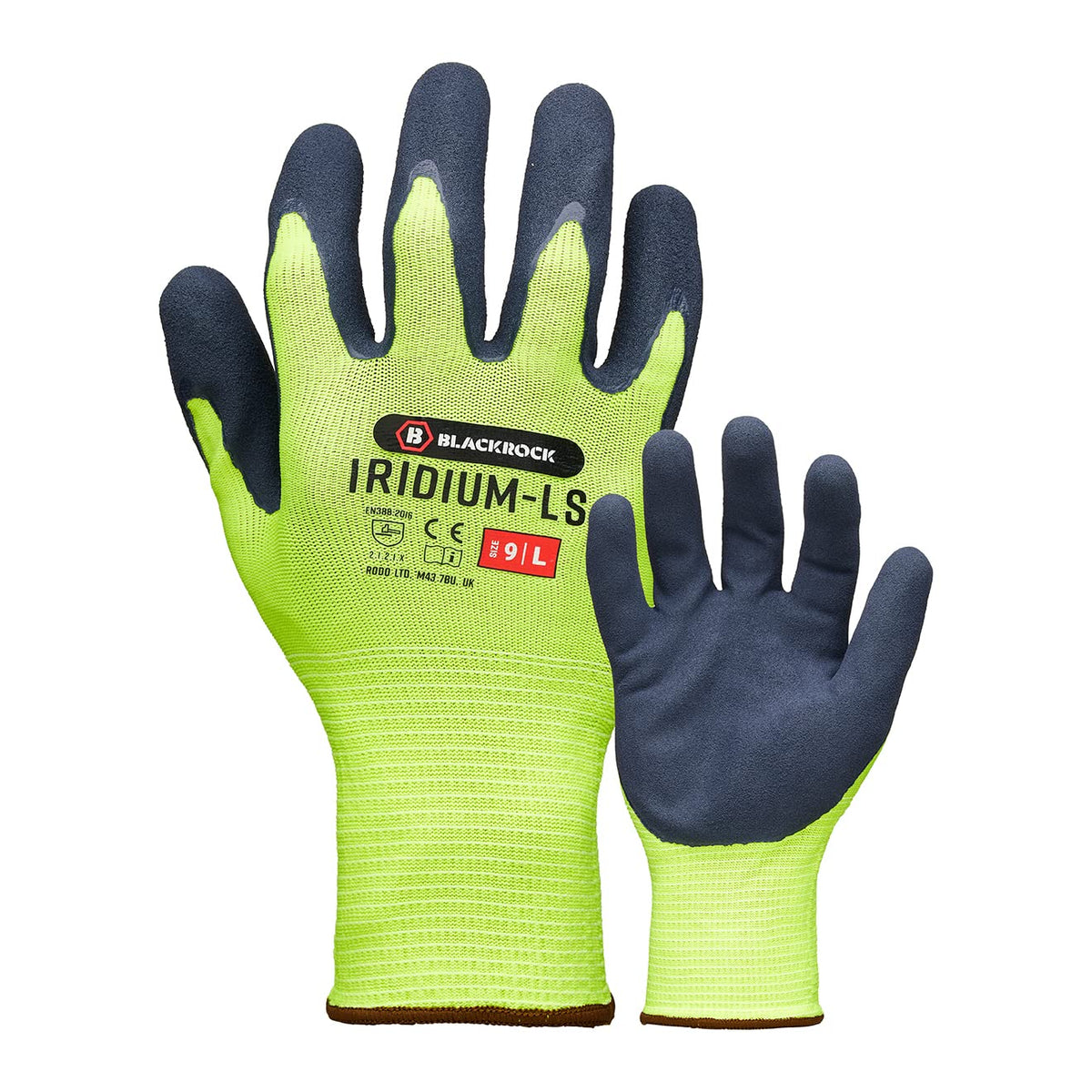 Blackrock Iridium-LS Yellow Safety Work Gloves Mens Womens, Sandy Latex Coating Maximum Dry & Wet Grip