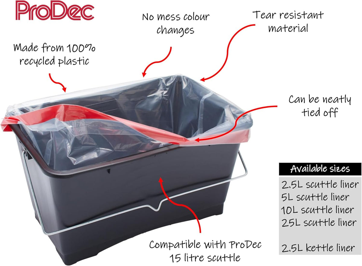 ProDec 10 pcs 15 litre Recycled Plastic Paint Scuttle Liners for Quick, Mess Free, Water Free Paint Colour Changes