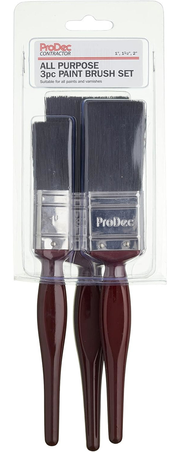 ProDec Contractor 3 piece All Purpose Mixed Bristle Paint Brush Set for a Smooth Finish Painting with Emulsion, Gloss