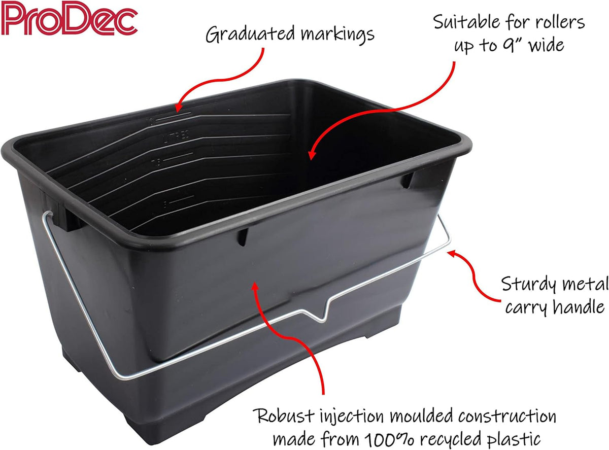 ProDec 10 litre (2 gallon) Medium Plastic Paint Scuttle Bucket 100% Recycled Plastic With Metal Carry Handle