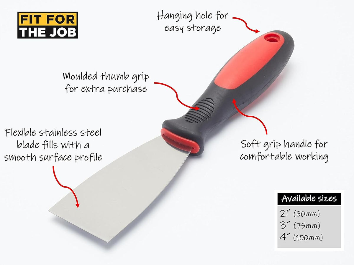 Fit For The Job 2 inch Soft Grip Handle DIY Flexible Filling Knife, Putty Knife for Applying &amp; Smoothing
