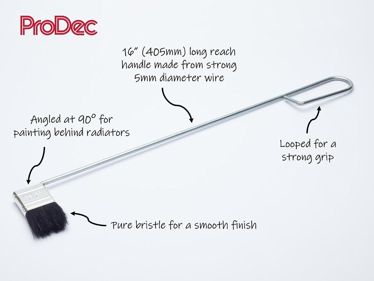 ProDec 1.5 inch Angled Radiator Brush with 16 inch Long Handle for Painting Behind Radiators
